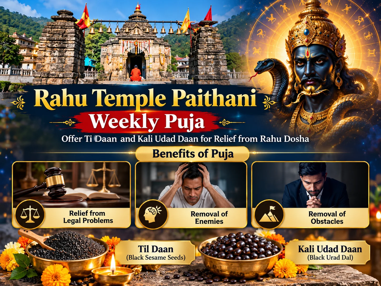 Rahu Mandir Paithani: Urad Dal & Black Sesame Daan + Abhishek of Rahu Indreshwar Mahadev