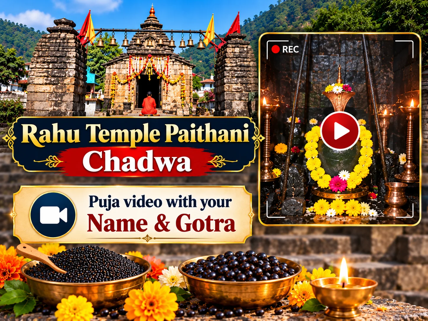 Rahu Mandir Paithani: Urad Dal & Black Sesame Daan + Abhishek of Rahu Indreshwar Mahadev