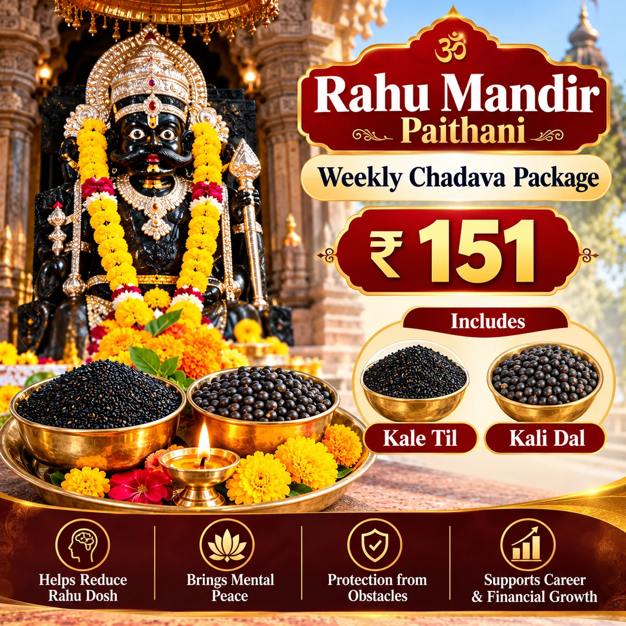 Rahu Mandir Paithani: Urad Dal & Black Sesame Daan + Abhishek of Rahu Indreshwar Mahadev